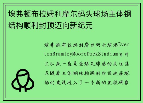 埃弗顿布拉姆利摩尔码头球场主体钢结构顺利封顶迈向新纪元